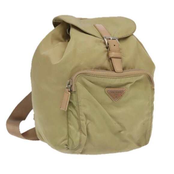 PRADA Backpack Nylon Khaki Silver Auth 98100 - Picture 1 of 16